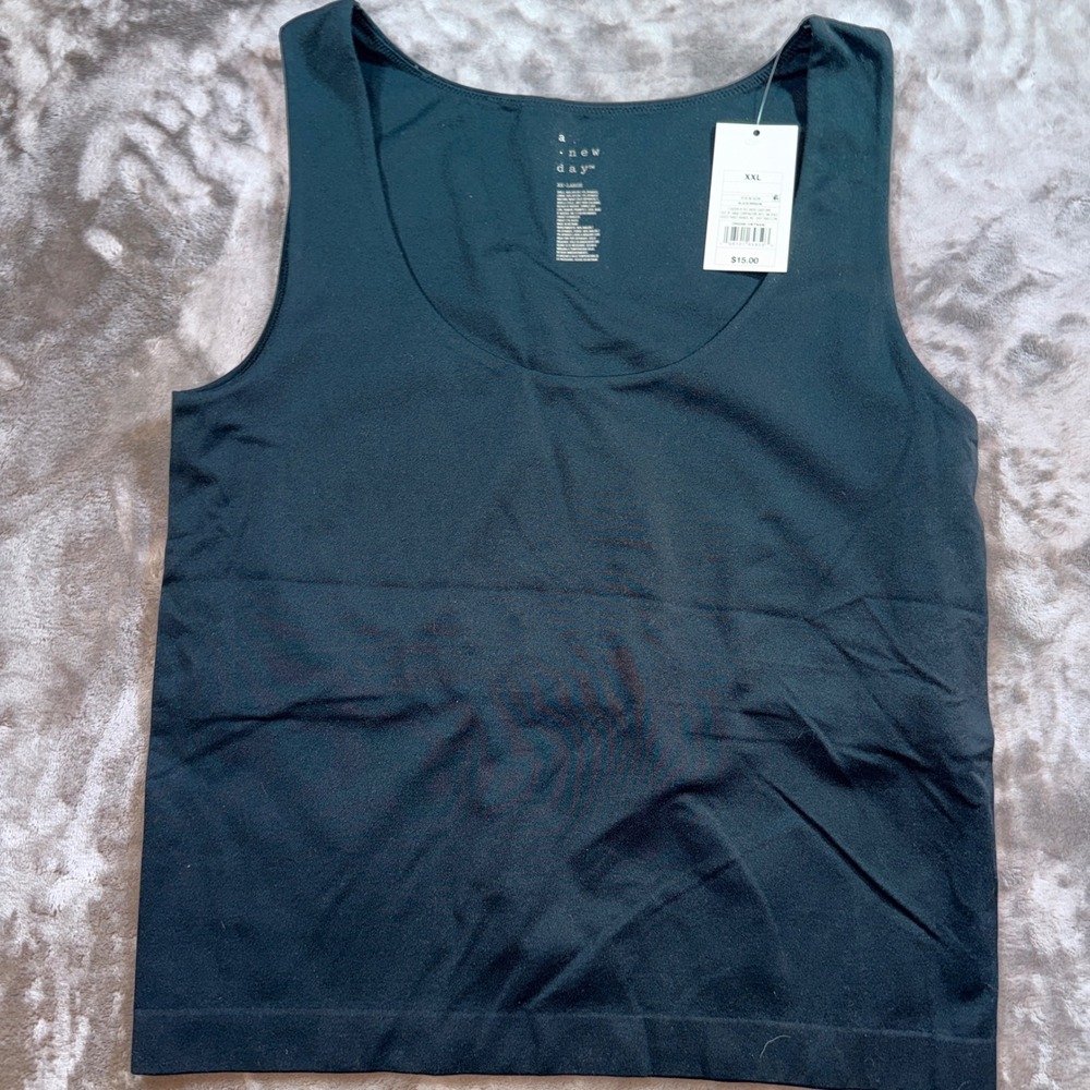 A New Day Tank Top Womens‎ XXL Black NEW Seamless Scoop Neck Stretch Camisole